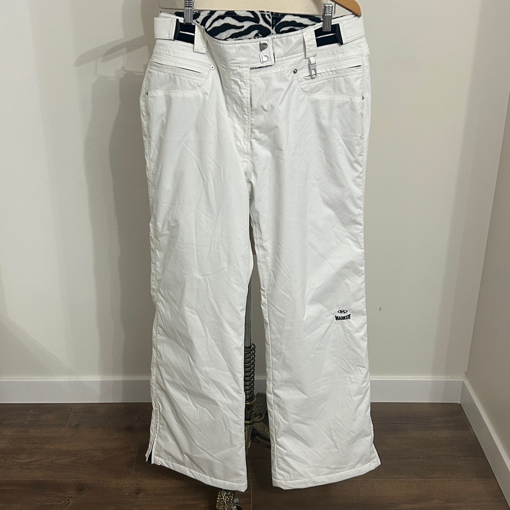 MARKER Womens Snow Pants White Silver Insulated Skiing Warm Winter size 14 EUC